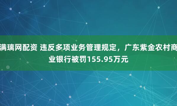 满璃网配资 违反多项业务管理规定，广东紫金农村商业银行被罚155.95万元